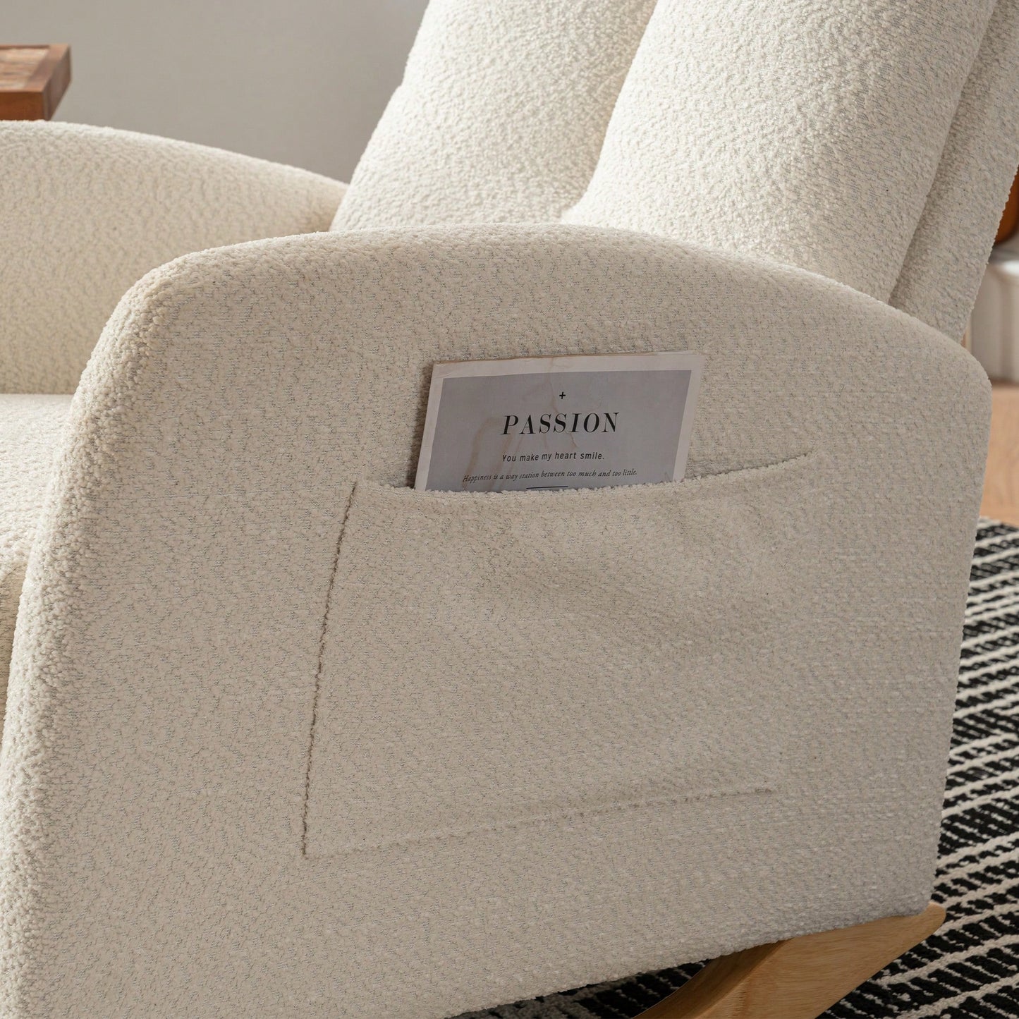 Ergonomic Upholstered Rocking Chair with Footrest High Back Padded Armchair for Living Room Bedroom Nursery