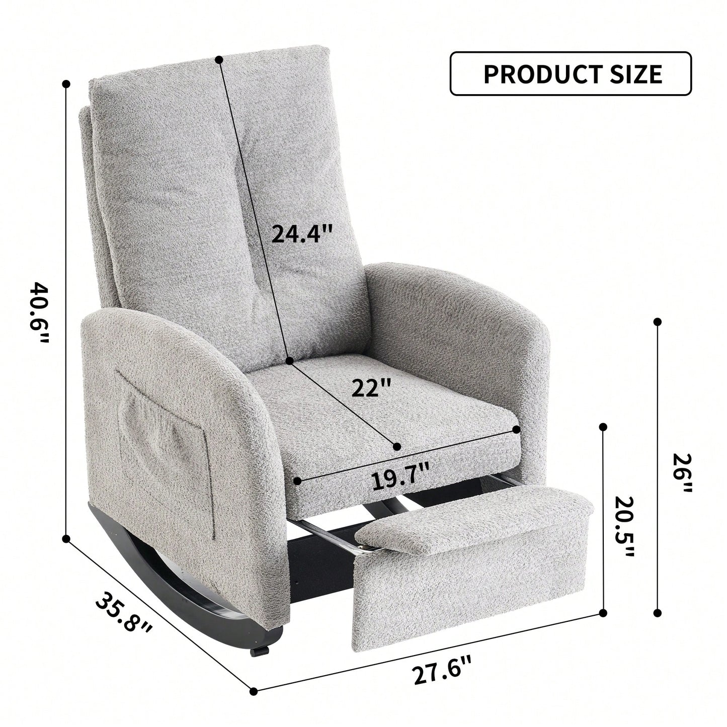 Ergonomic Upholstered Rocking Chair with Footrest High Back Padded Armchair for Living Room Bedroom Nursery