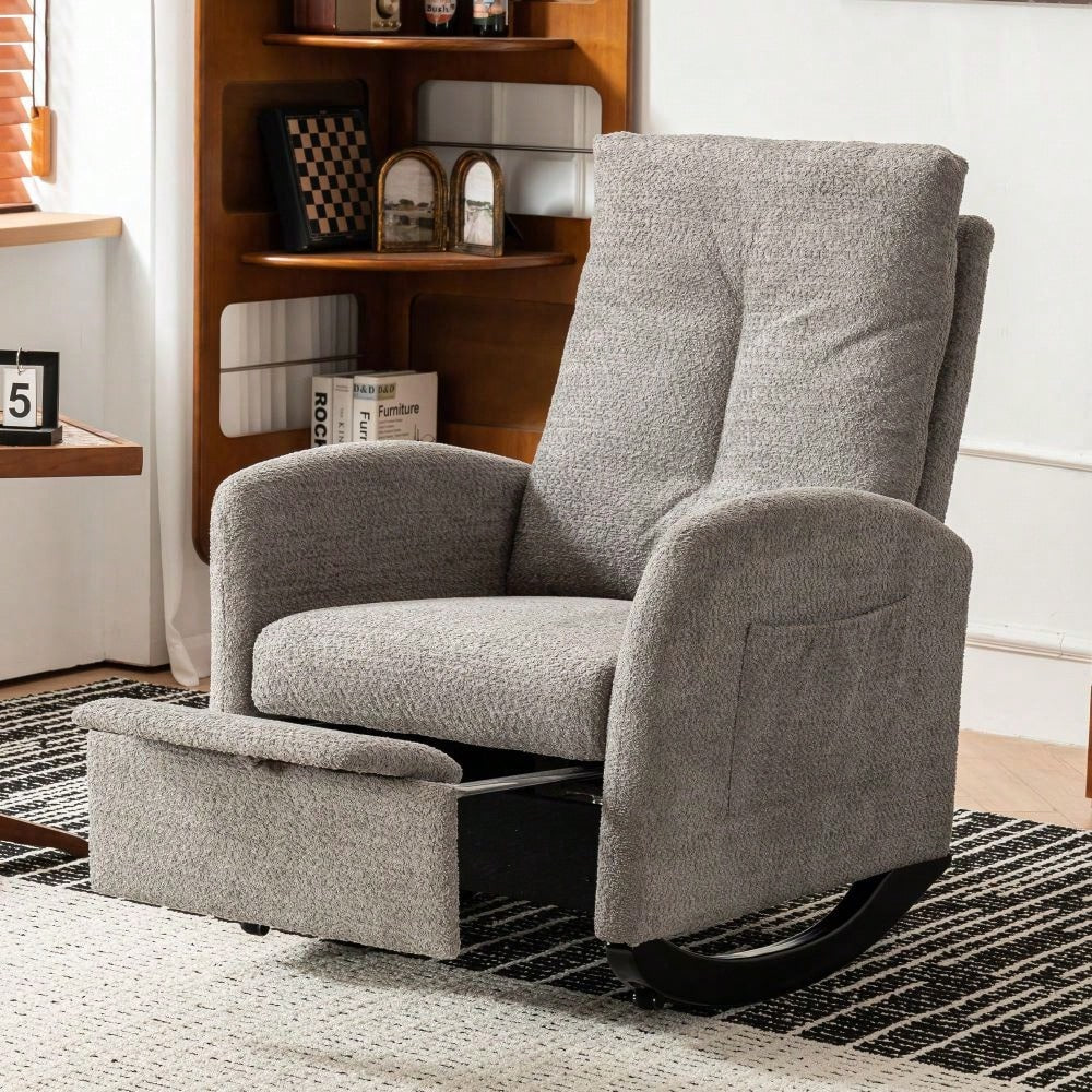 Ergonomic Upholstered Rocking Chair with Footrest High Back Padded Armchair for Living Room Bedroom Nursery