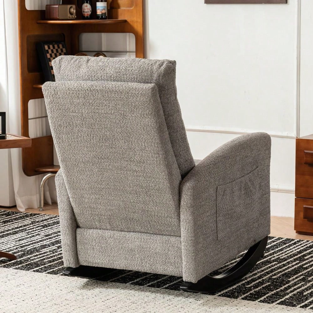 Ergonomic Upholstered Rocking Chair with Footrest High Back Padded Armchair for Living Room Bedroom Nursery