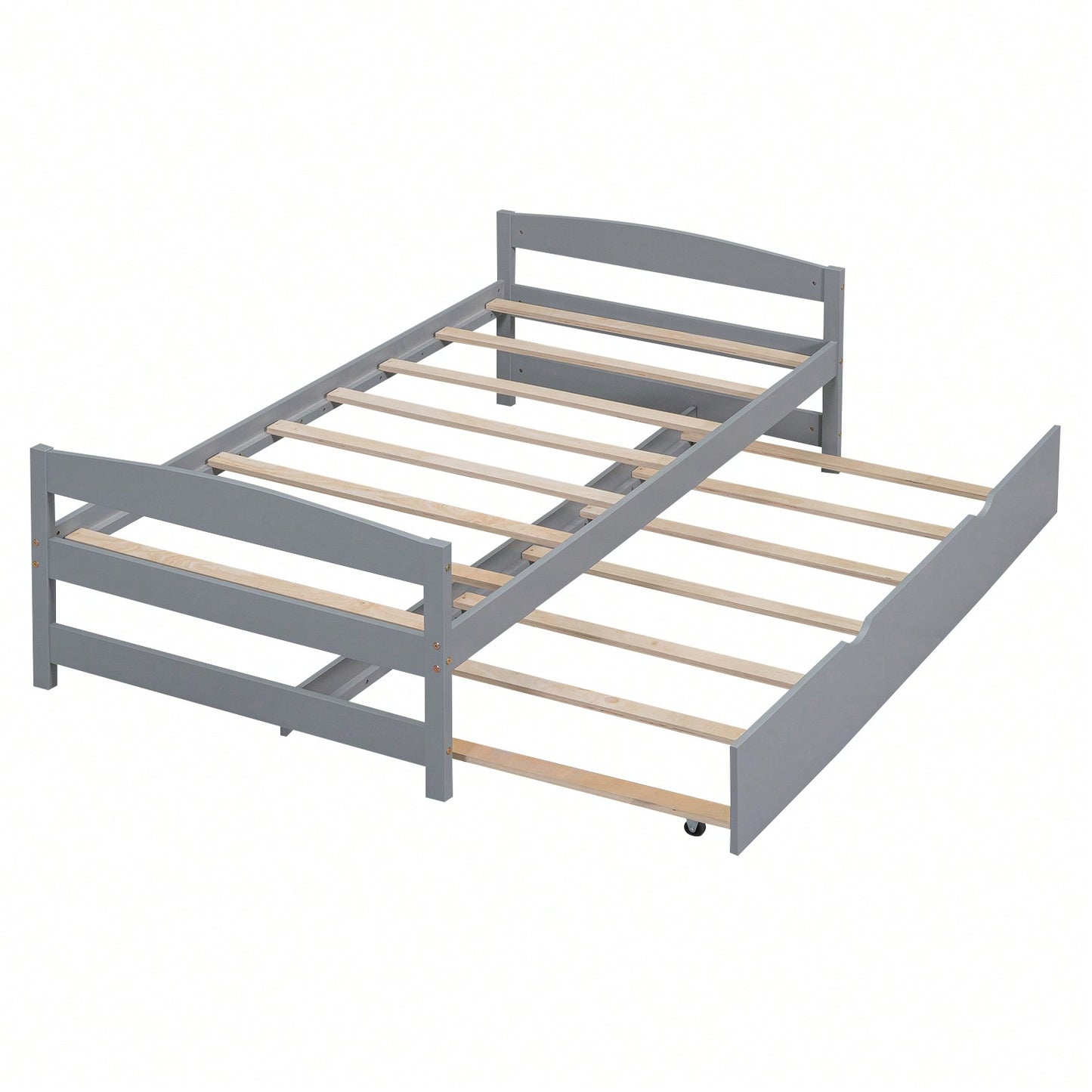 Twin Size Platform Bed Frame With Trundle Bed For Kids Teens Adults, Wood Slat Support, No Box Spring Needed, Gray