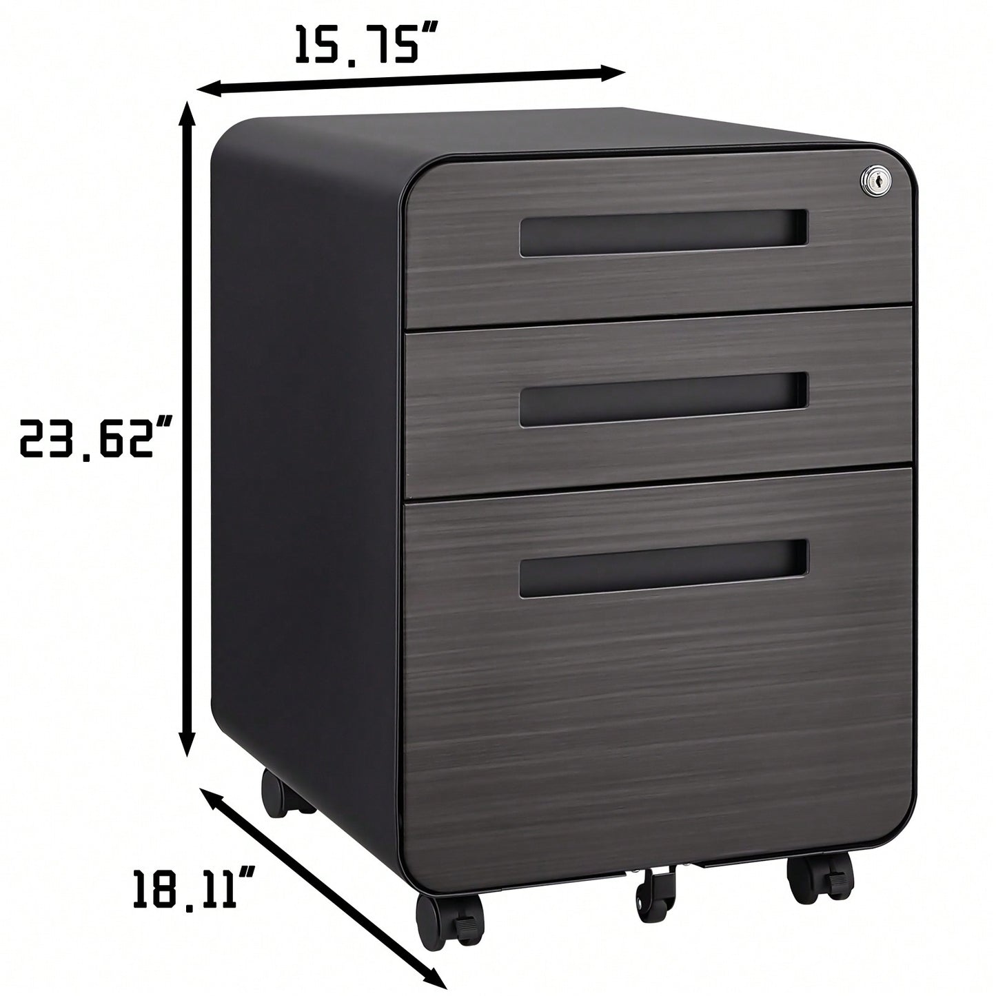 Mobile Rolling File Cabinet with Lock 3 Drawer Under Desk Storage for Legal Letter A4 Files Anti-Tilt Design