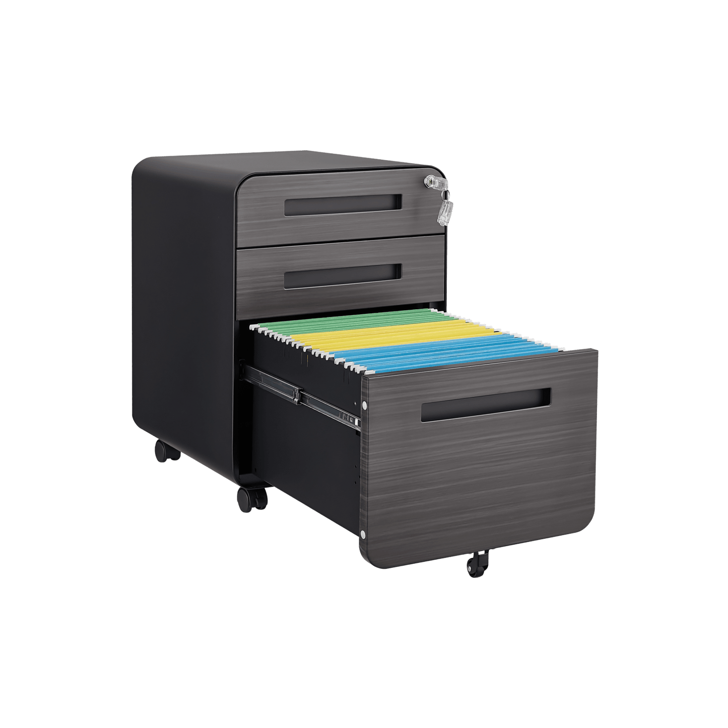 Mobile Rolling File Cabinet with Lock 3 Drawer Under Desk Storage for Legal Letter A4 Files Anti-Tilt Design