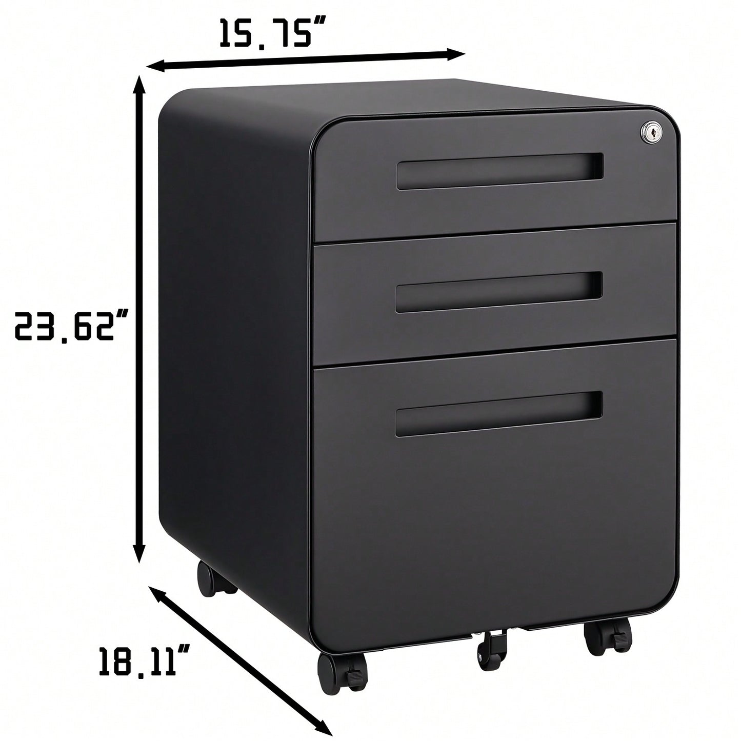 Mobile Rolling File Cabinet with Lock 3 Drawer Under Desk Storage for Legal Letter A4 Files Anti-Tilt Design
