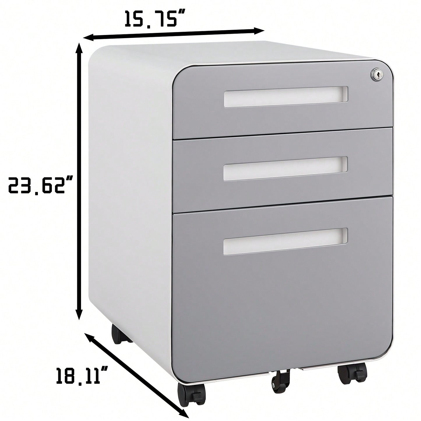 Mobile Rolling File Cabinet with Lock 3 Drawer Under Desk Storage for Legal Letter A4 Files Anti-Tilt Design