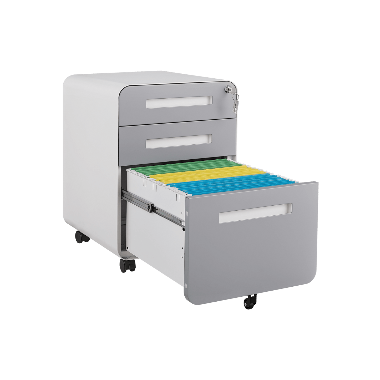 Mobile Rolling File Cabinet with Lock 3 Drawer Under Desk Storage for Legal Letter A4 Files Anti-Tilt Design