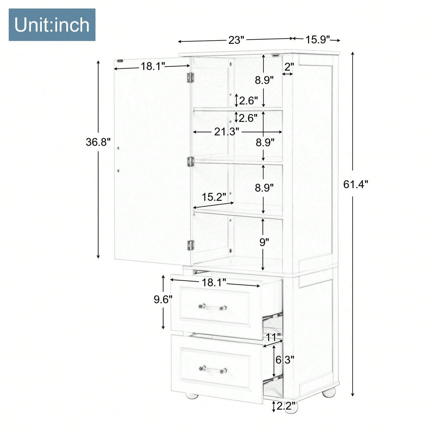 Freestanding Tall Bathroom Storage Cabinet with Adjustable Shelves and Drawers Anti-Tip Device Easy Assembly