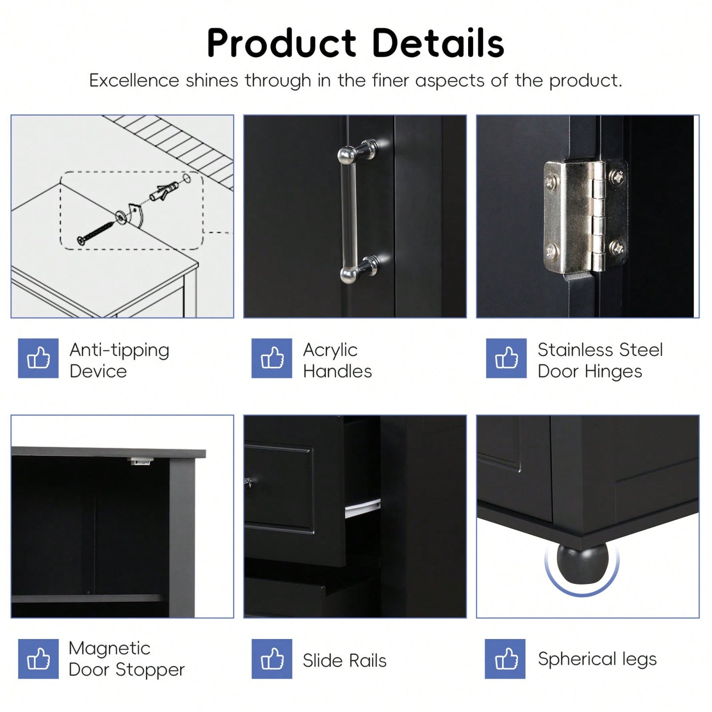Freestanding Tall Bathroom Storage Cabinet with Adjustable Shelves and Drawers Anti-Tip Device Easy Assembly