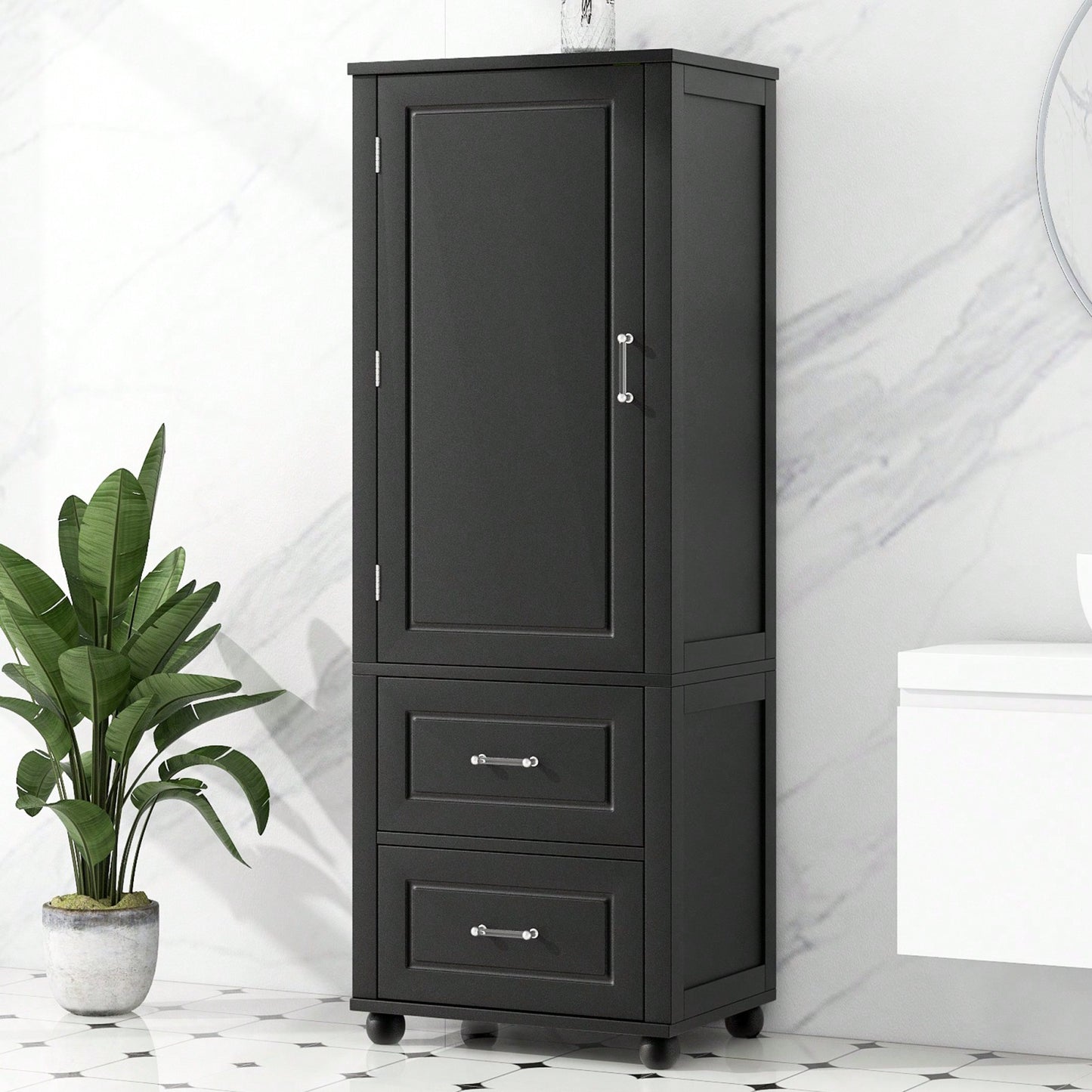 Freestanding Tall Bathroom Storage Cabinet with Adjustable Shelves and Drawers Anti-Tip Device Easy Assembly