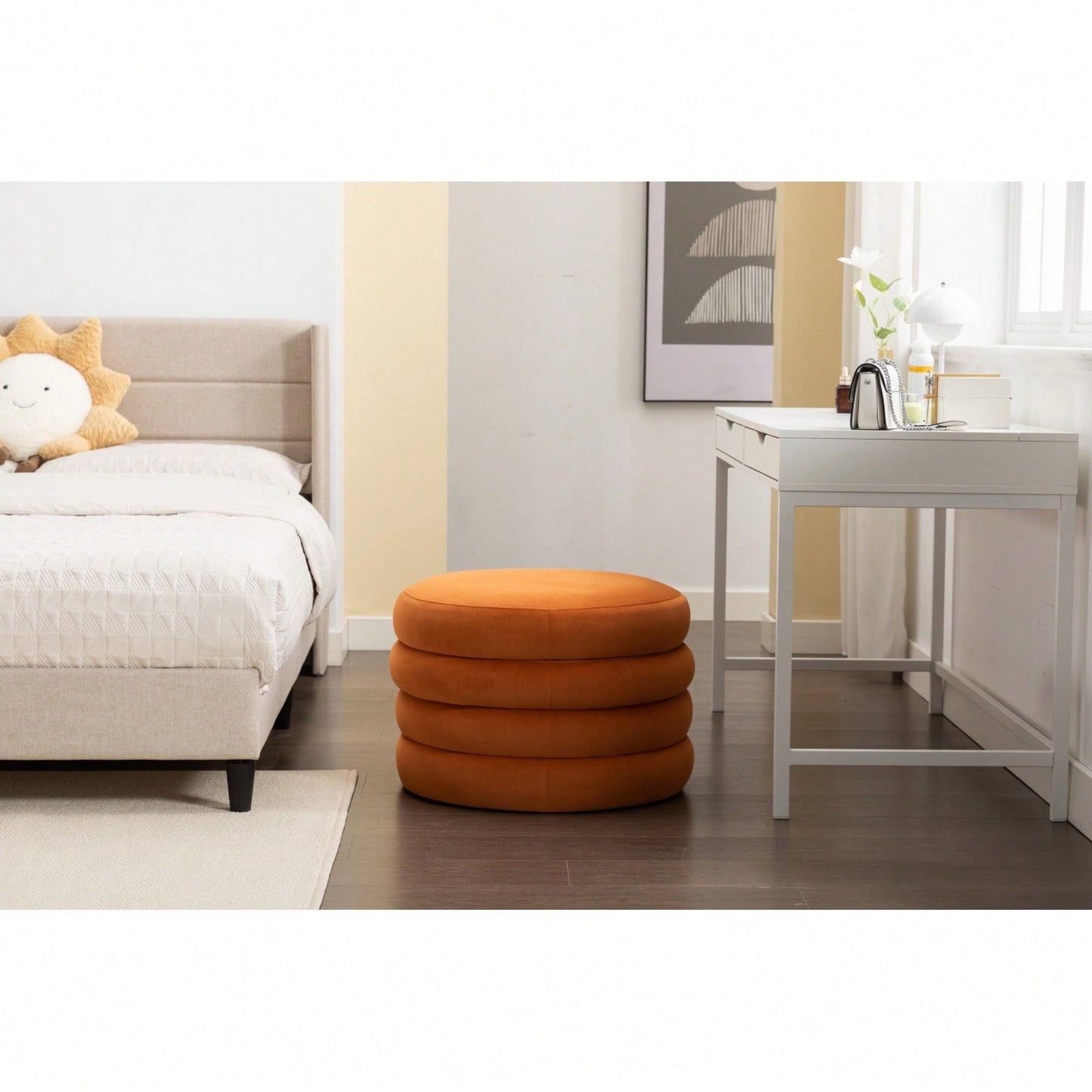 Velvet Storage Ottoman With Tray, 24" Round Footrest With Hidden Storage, Large Upholstered Ottoman For Bedroom, Living Room