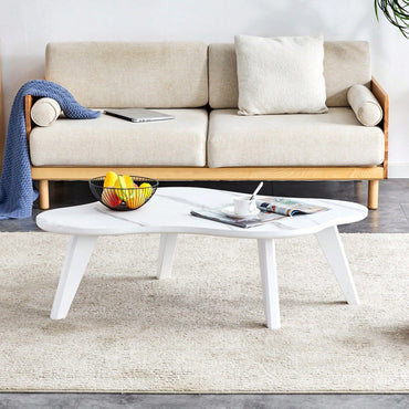 Modern Minimalist Cloud Coffee Table with Soft Curved MDF Top and Solid Wood Legs for Living Room and Dining Room