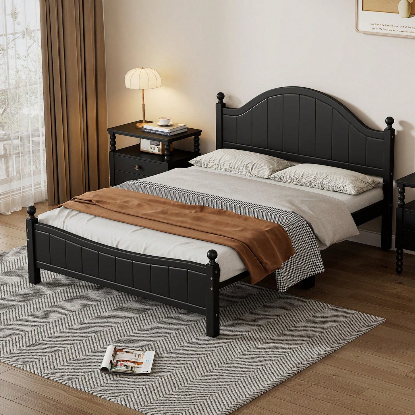 Solid Wood Platform Bed Frame With Headboard, No Box Spring Needed, Full Size, Supports Up To 400 LBS, Easy Assembly