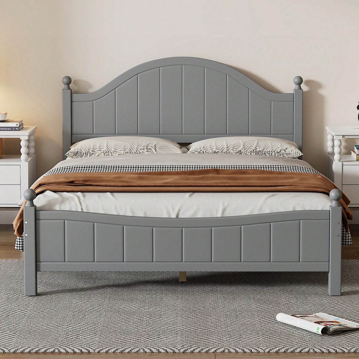 Solid Wood Platform Bed Frame With Headboard, No Box Spring Needed, Full Size, Supports Up To 400 LBS, Easy Assembly