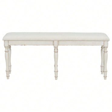 50.4 Inch Vintage Solid Wood Dining Bench with Upholstered Linen and Turned Legs 330lbs Capacity for Kitchen and Dining Room