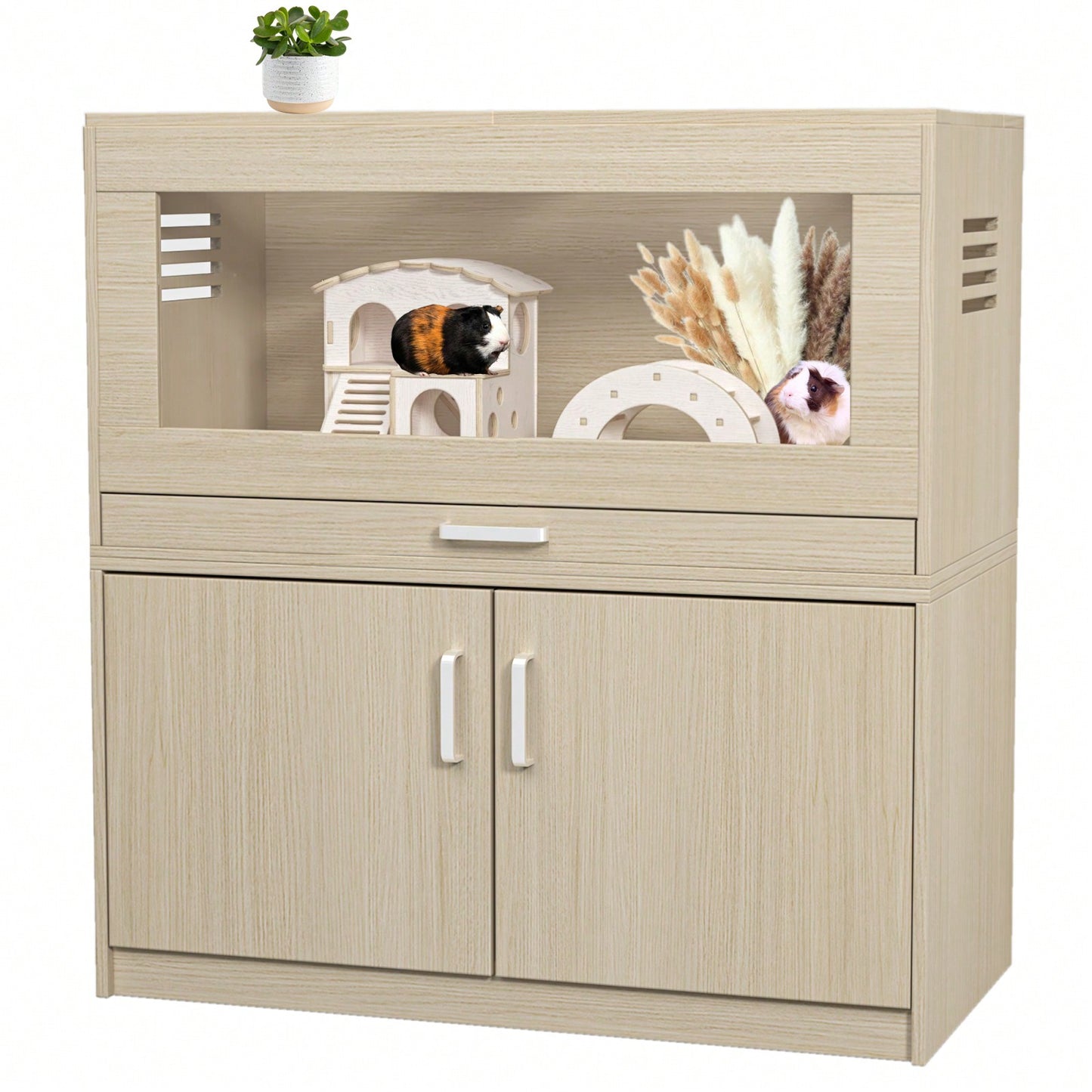 Extra Large Wooden Hamster Cage with Storage Cabinet Easy Clean Tray Openable Roofs Transparent Acrylic