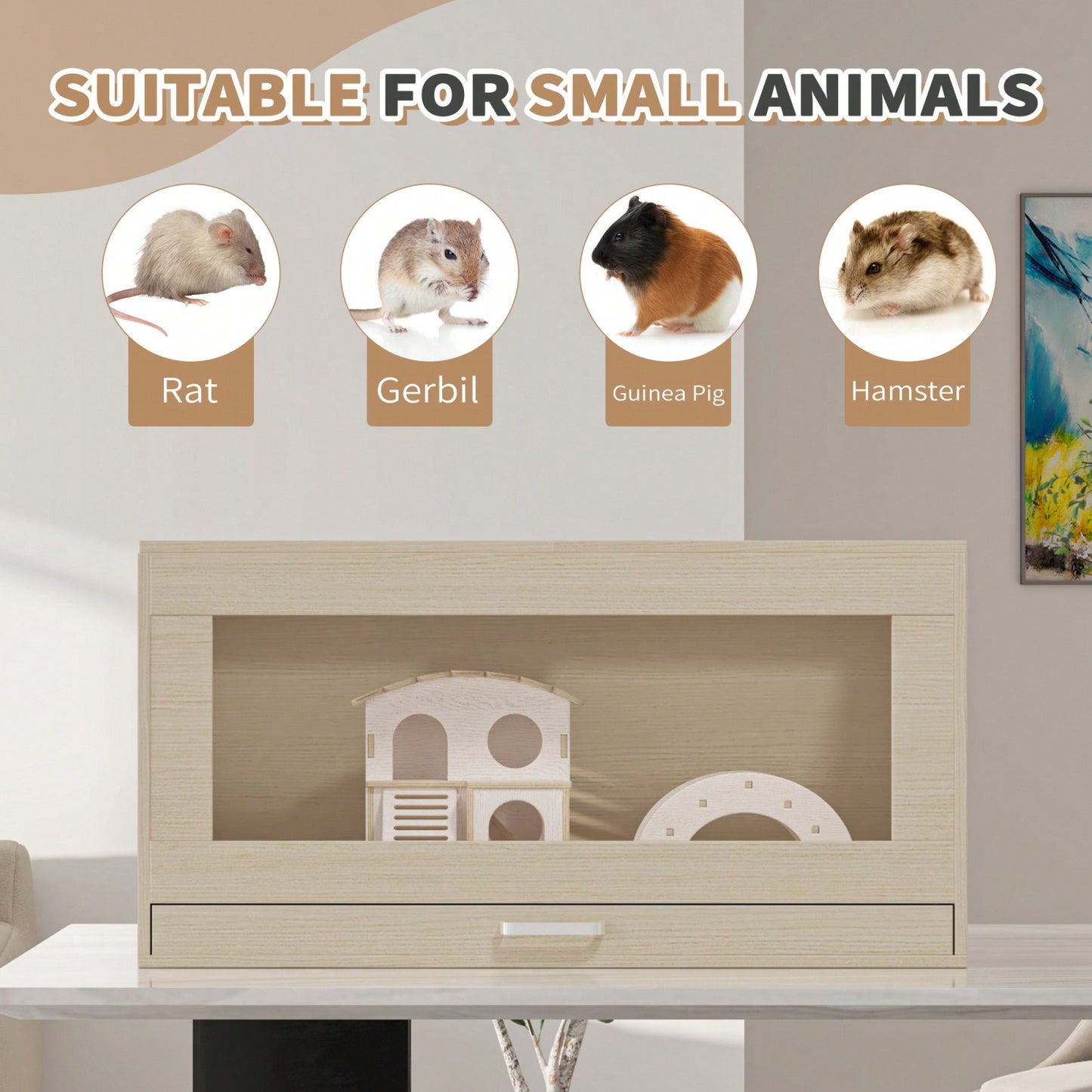 Extra Large Wooden Hamster Cage with Storage Cabinet Easy Clean Tray Openable Roofs Transparent Acrylic