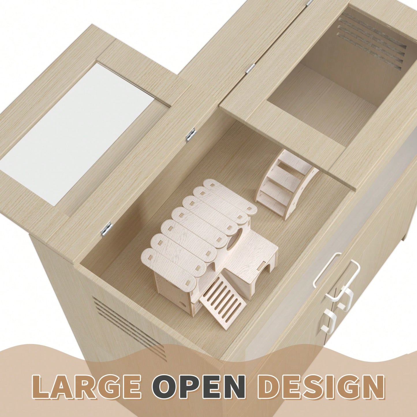 Extra Large Wooden Hamster Cage with Storage Cabinet Easy Clean Tray Openable Roofs Transparent Acrylic