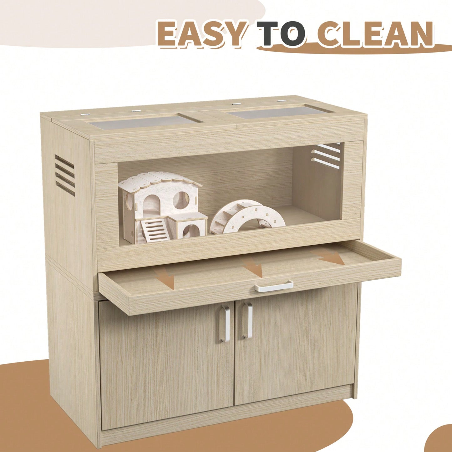 Extra Large Wooden Hamster Cage with Storage Cabinet Easy Clean Tray Openable Roofs Transparent Acrylic
