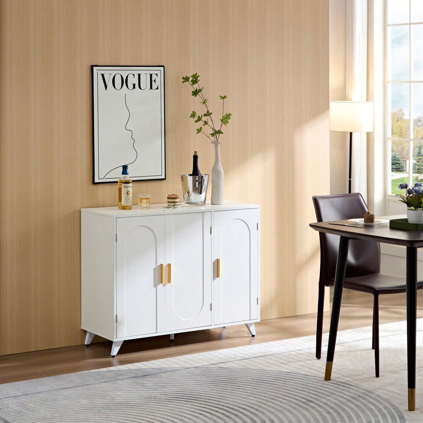 Modern Buffet Sideboard With 3 Doors & Adjustable Shelves - Spacious Storage Cabinet For Dining Room, Living Room - Ivory White