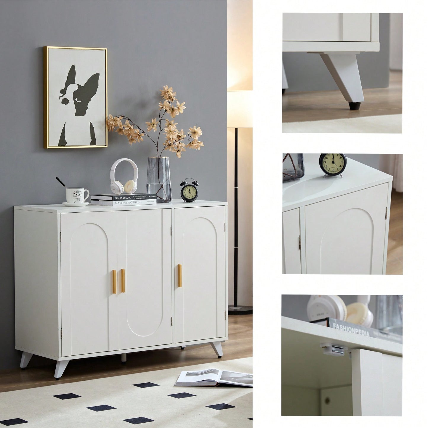 Modern Buffet Sideboard With 3 Doors & Adjustable Shelves - Spacious Storage Cabinet For Dining Room, Living Room - Ivory White