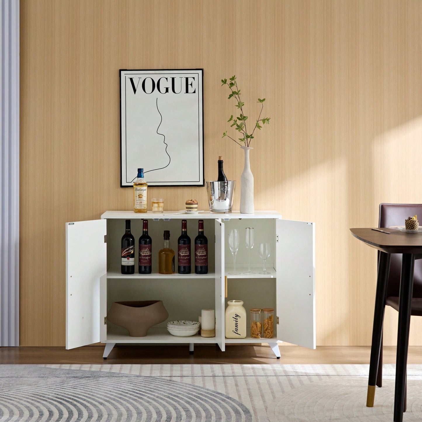 Modern Buffet Sideboard With 3 Doors & Adjustable Shelves - Spacious Storage Cabinet For Dining Room, Living Room - Ivory White