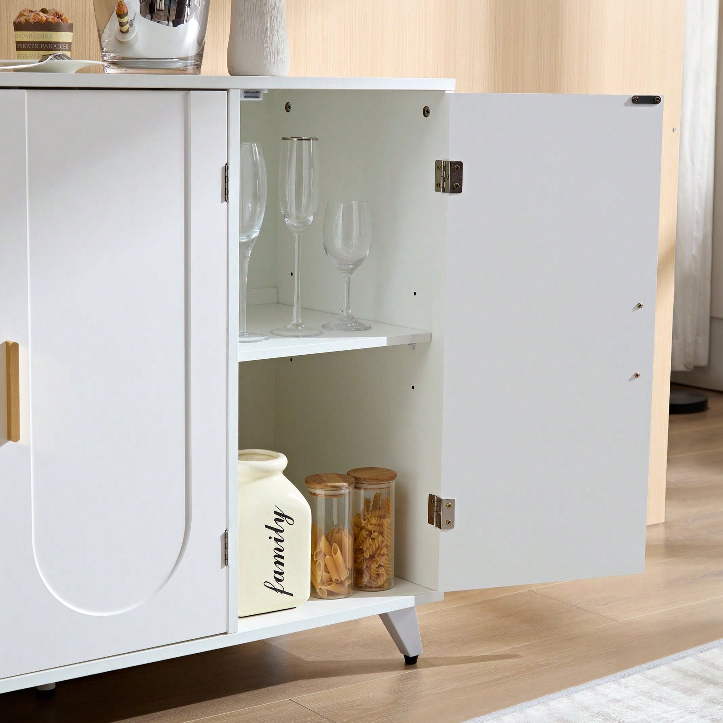 Modern Buffet Sideboard With 3 Doors & Adjustable Shelves - Spacious Storage Cabinet For Dining Room, Living Room - Ivory White