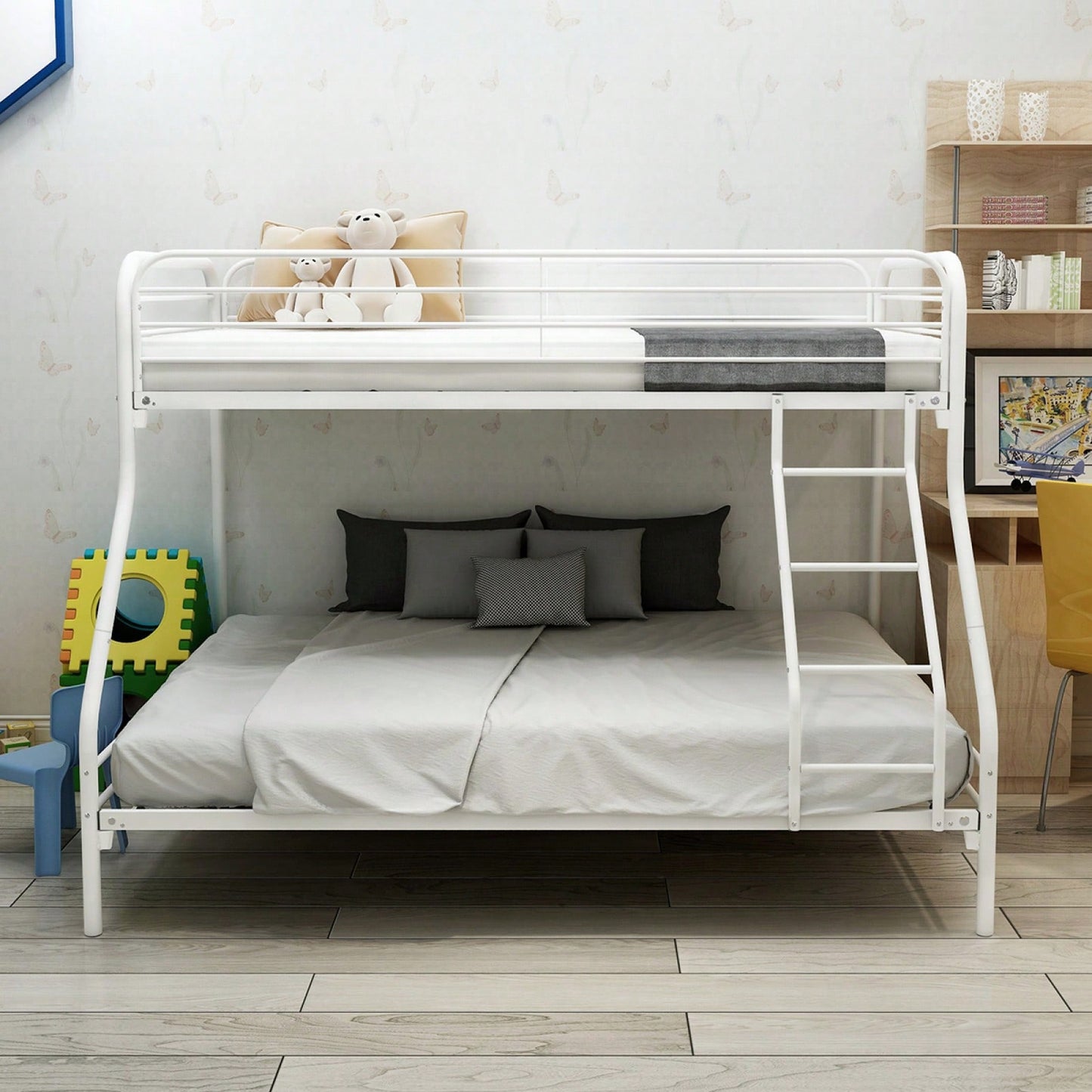 Heavy Duty Twin Over Full Bunk Bed Metal Frame with Guardrails and Storage Easy Assembly No Box Spring Needed