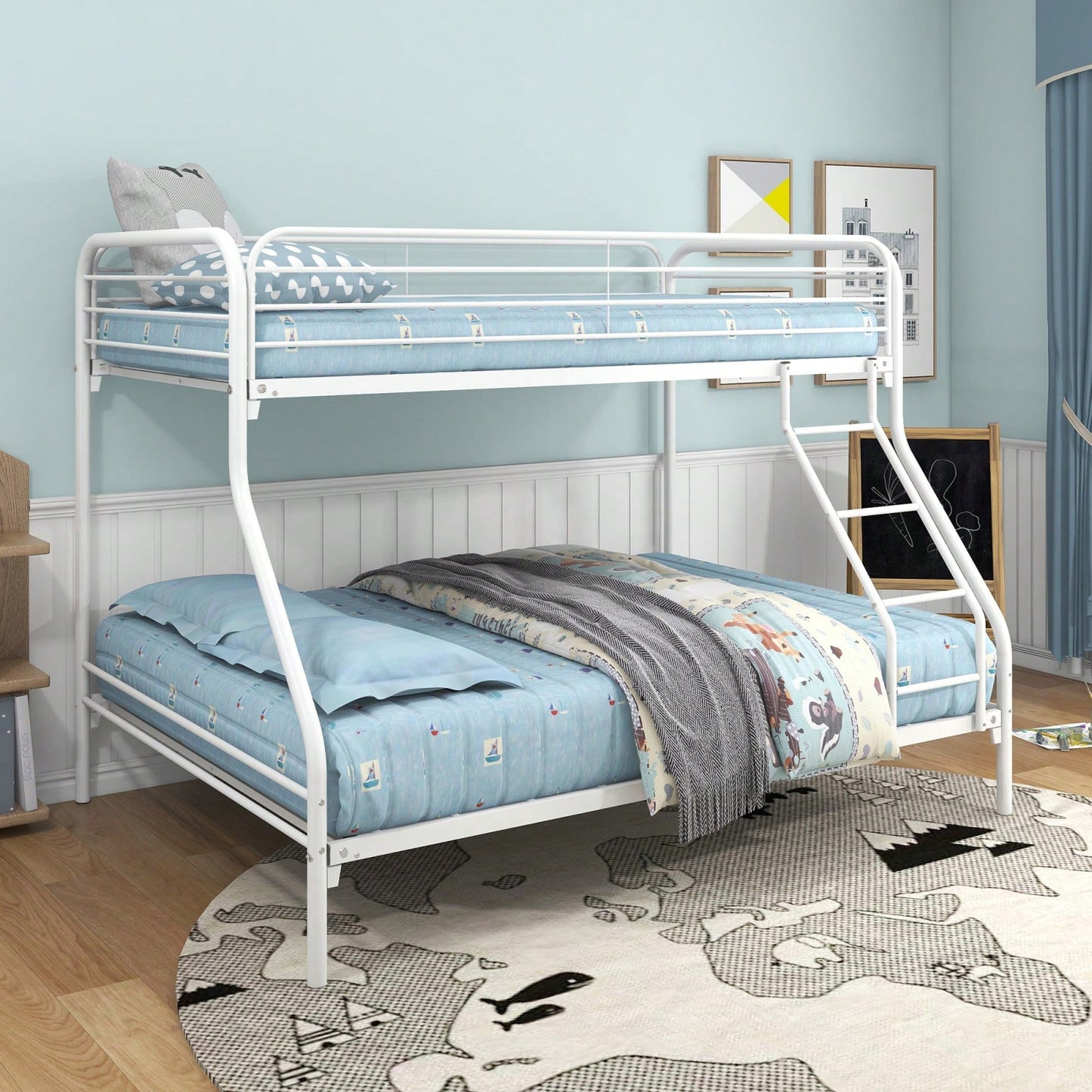 Heavy Duty Twin Over Full Bunk Bed Metal Frame with Guardrails and Storage Easy Assembly No Box Spring Needed