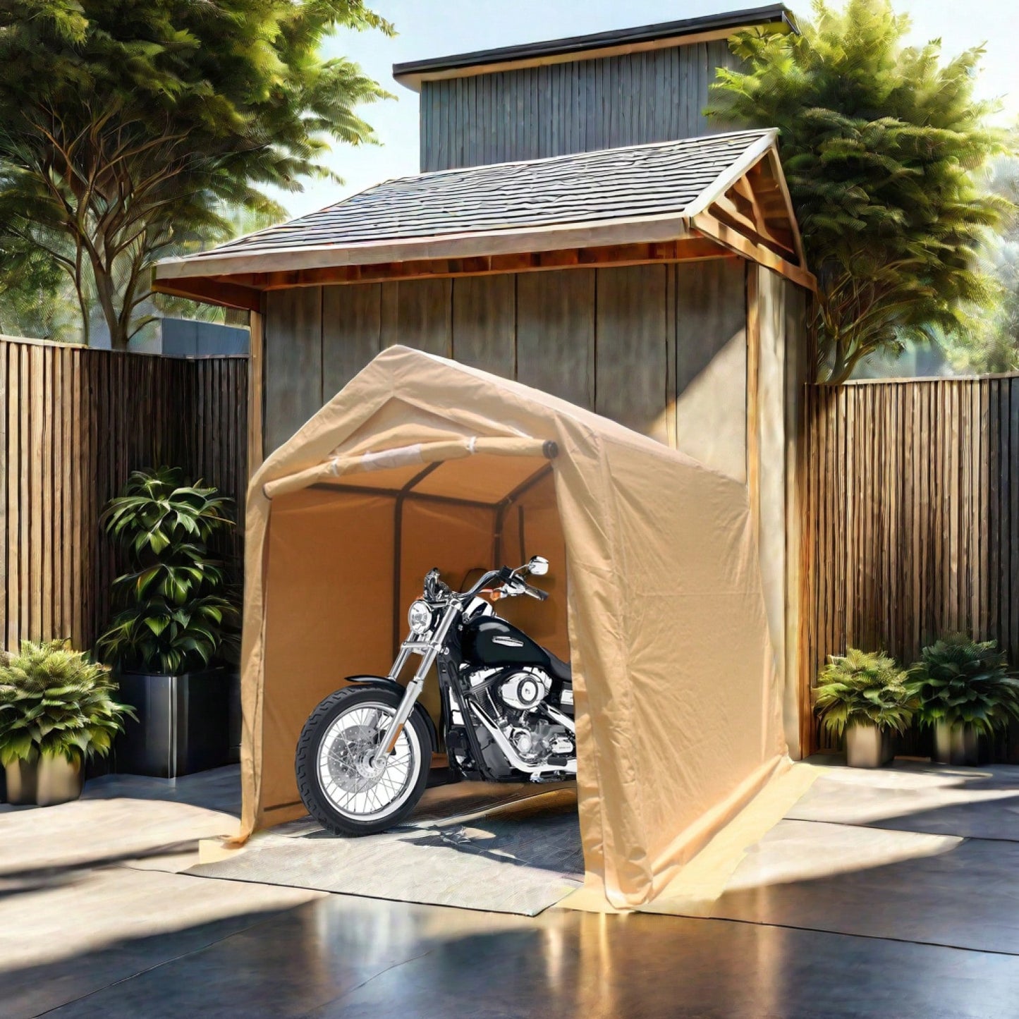 Heavy Duty 7x12ft Outdoor Storage Shelter Portable Garage For Motorcycle, Bike, Garden Tools, ATV, G