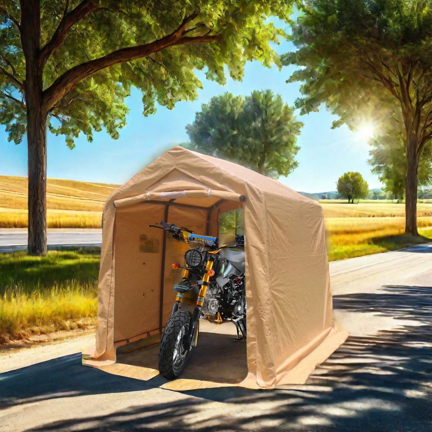 Heavy Duty 7x12ft Outdoor Storage Shelter Portable Garage For Motorcycle, Bike, Garden Tools, ATV, G