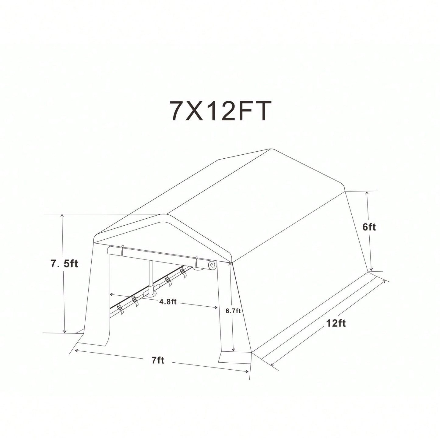 Heavy Duty 7x12ft Outdoor Storage Shelter Portable Garage For Motorcycle, Bike, Garden Tools, ATV, G