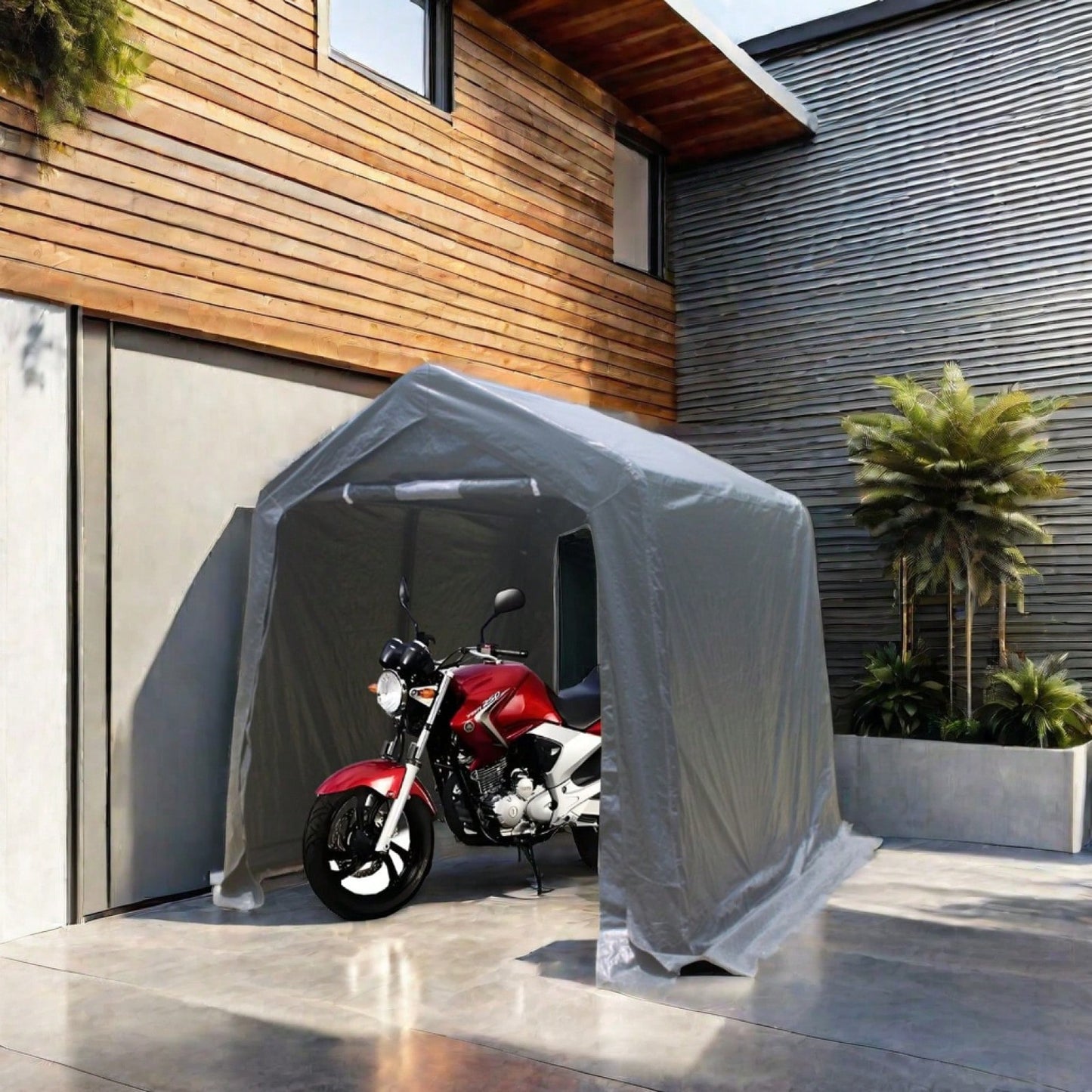 Heavy Duty 7x12ft Outdoor Storage Shelter Portable Garage For Motorcycle, Bike, Garden Tools, ATV, G