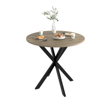 31.5 Inch Round Dining Table, Small Circle Kitchen Table With Metal Black Legs For 2-4 People, Modern Dining Room Table, Brown (Only Table)