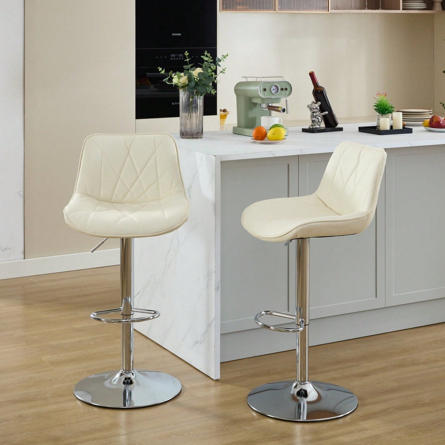 Adjustable Swivel Bar Stools Set of 2 with Back Support Ergonomic Design for Kitchen Island Pub 25-33 Inch Seat Height
