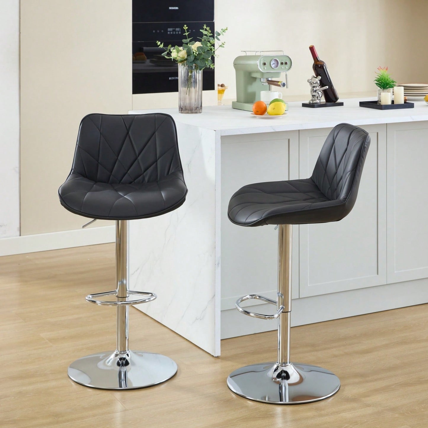 Adjustable Swivel Bar Stools Set of 2 with Back Support Ergonomic Design for Kitchen Island Pub 25-33 Inch Seat Height