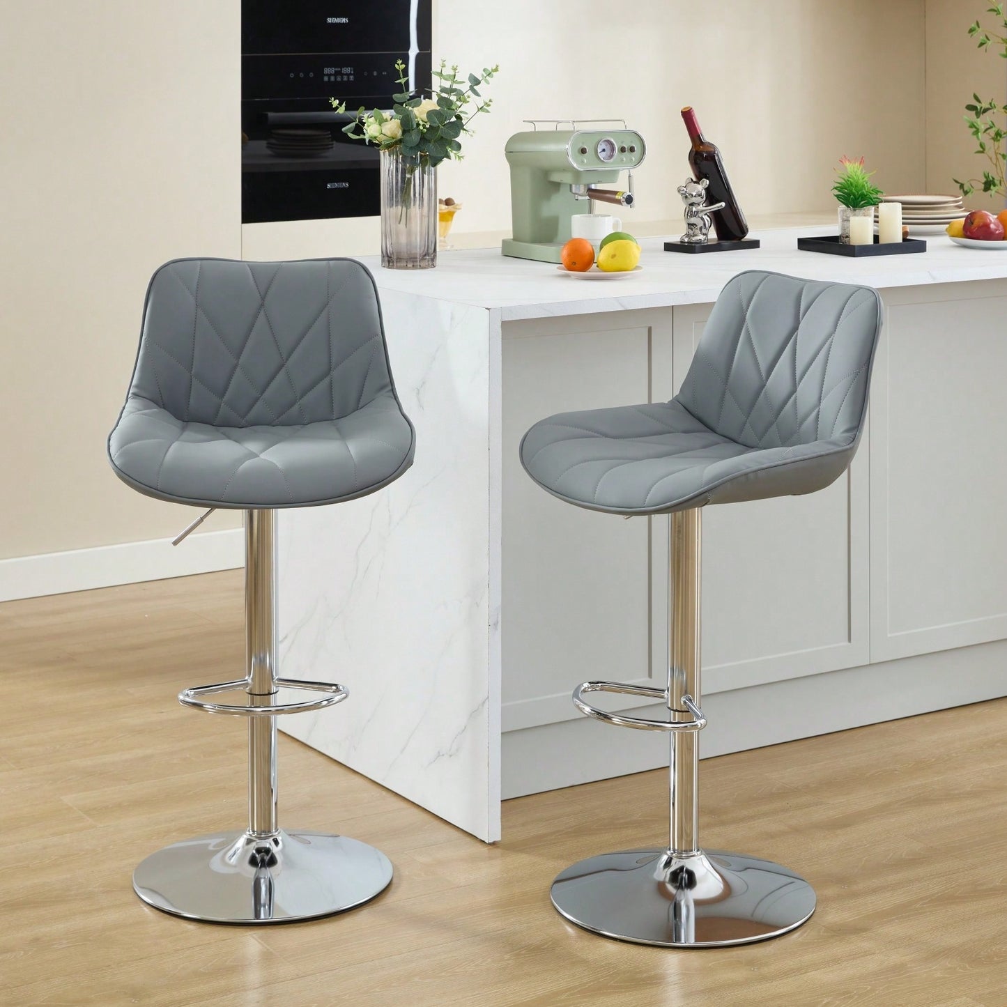 Adjustable Swivel Bar Stools Set of 2 with Back Support Ergonomic Design for Kitchen Island Pub 25-33 Inch Seat Height