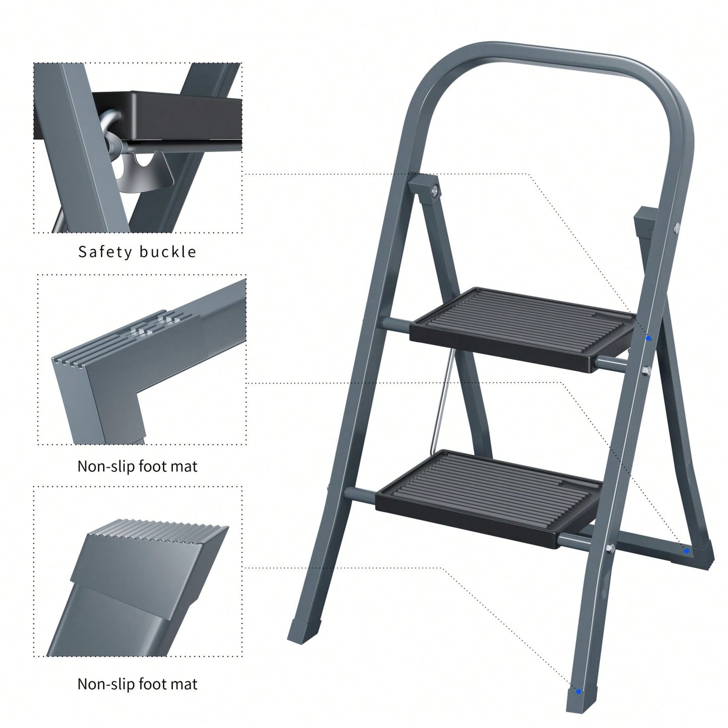 Sturdy 2 Step Ladder with Anti-Slip Pedal 330lbs Capacity Space Saving Design for Home Kitchen Office