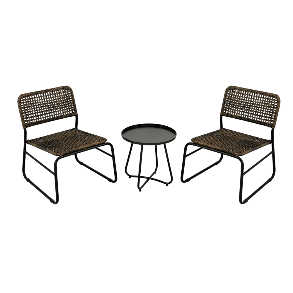 3 Piece Patio Furniture Set, Small Outdoor Wicker Rattan Chairs With Round Table For Balcony, Porch, Garden, Backyard, Lawn