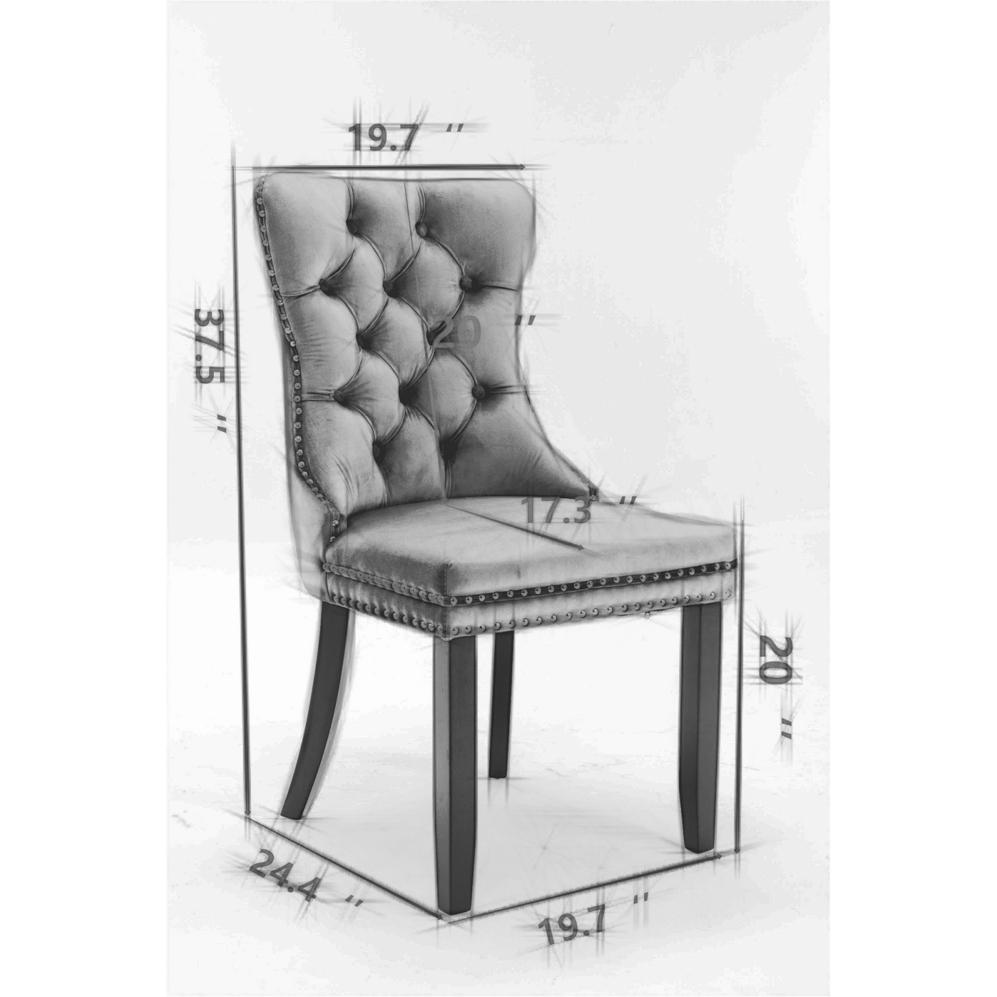 Modern, High-End Tufted Solid Wood Contemporary Velvet Upholstered Dining Chair With Wood Legs Nailhead Trim 2-Pcs Set