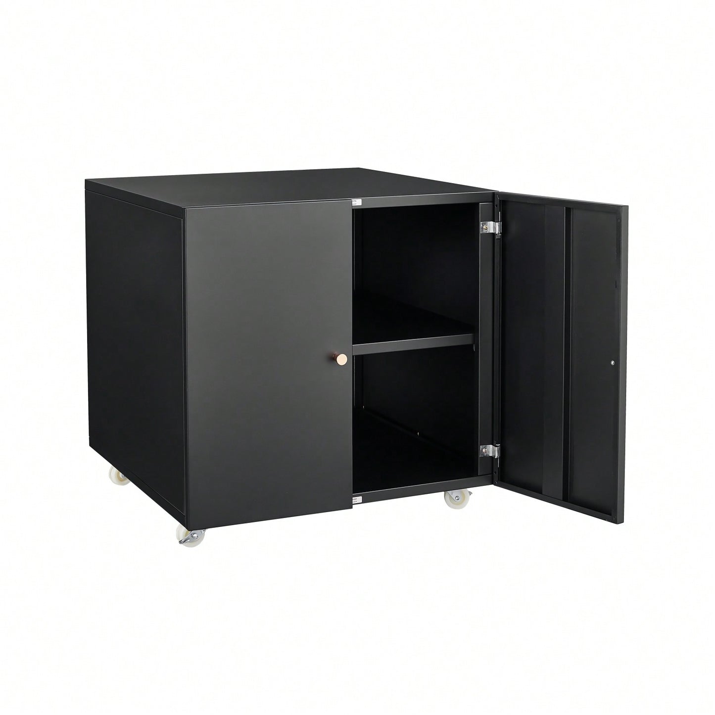 Black 2 Door Steel Copier Stand Mobile Pedestal File Printer Stand
