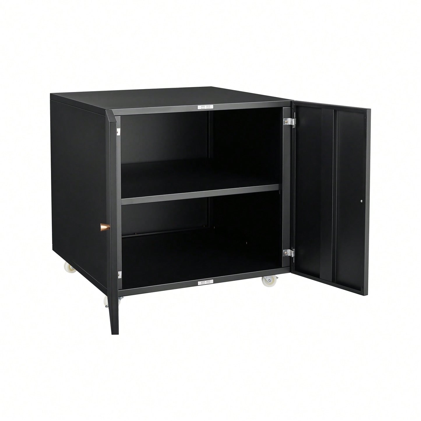 Black 2 Door Steel Copier Stand Mobile Pedestal File Printer Stand