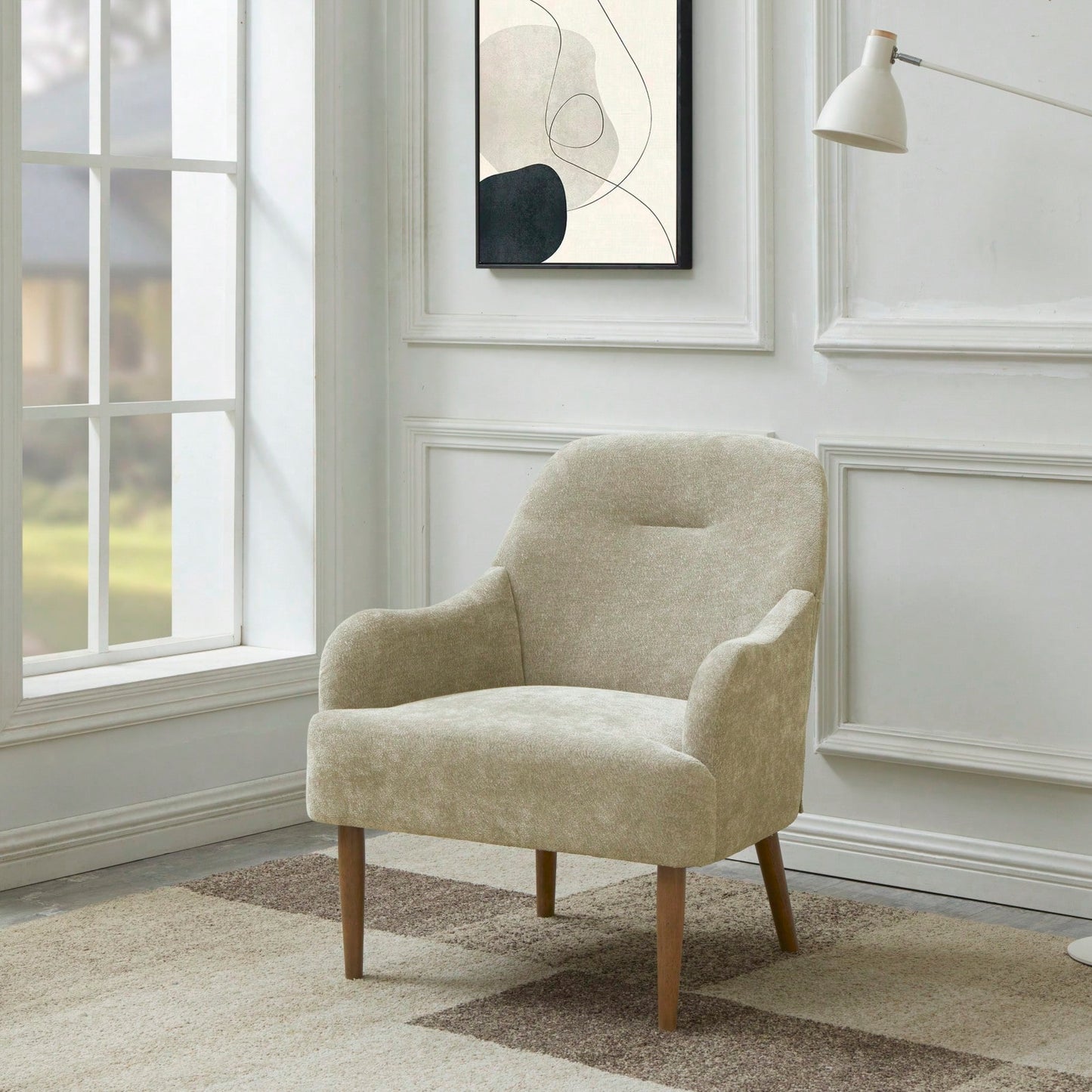 Stylish Chenille Accent Armchair with Wood Legs for Living Room Bedroom or Office Easy Assembly