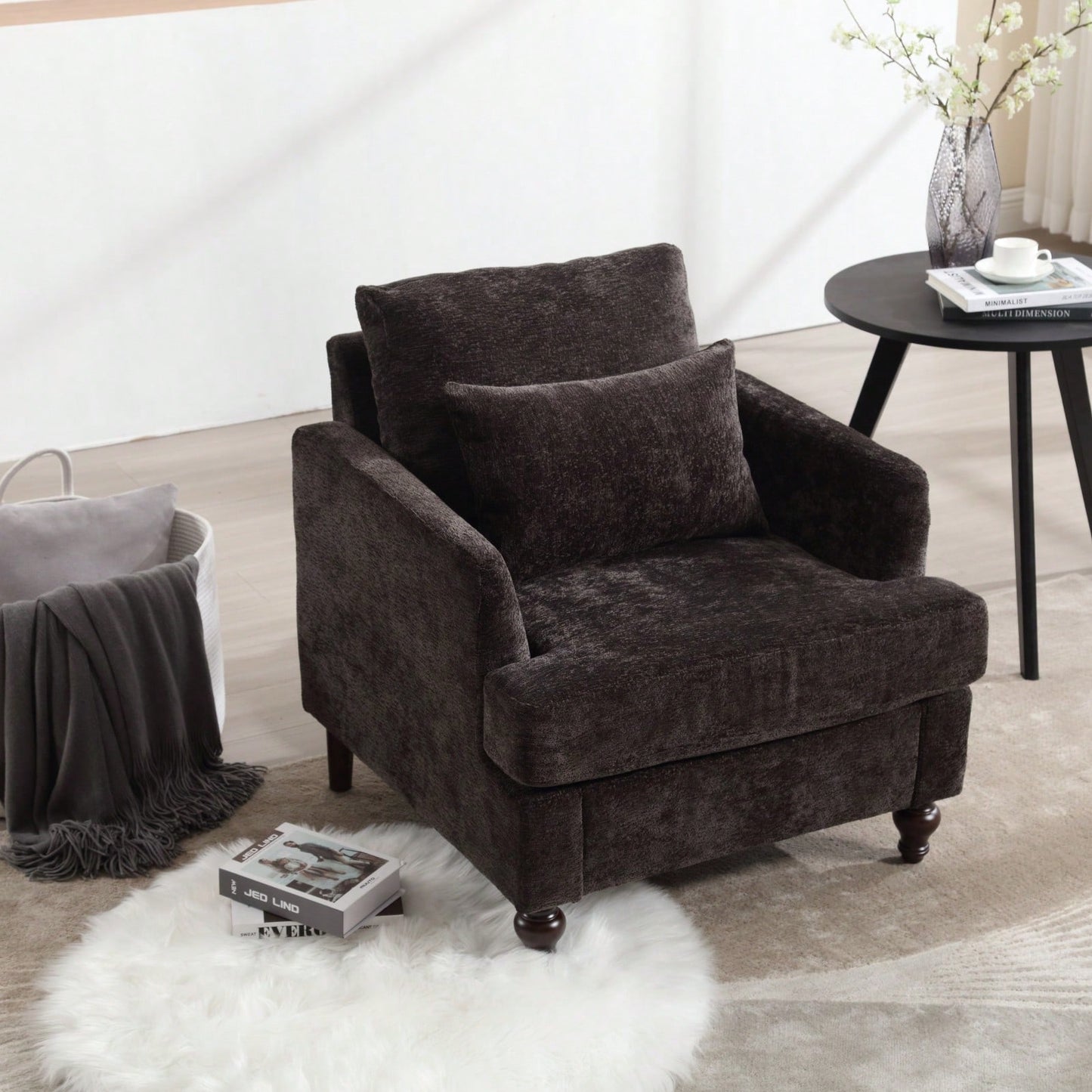Mid Century Modern Tufted Accent Armchair Solid Wood Frame Lounge Chair for Living Room and Bedroom