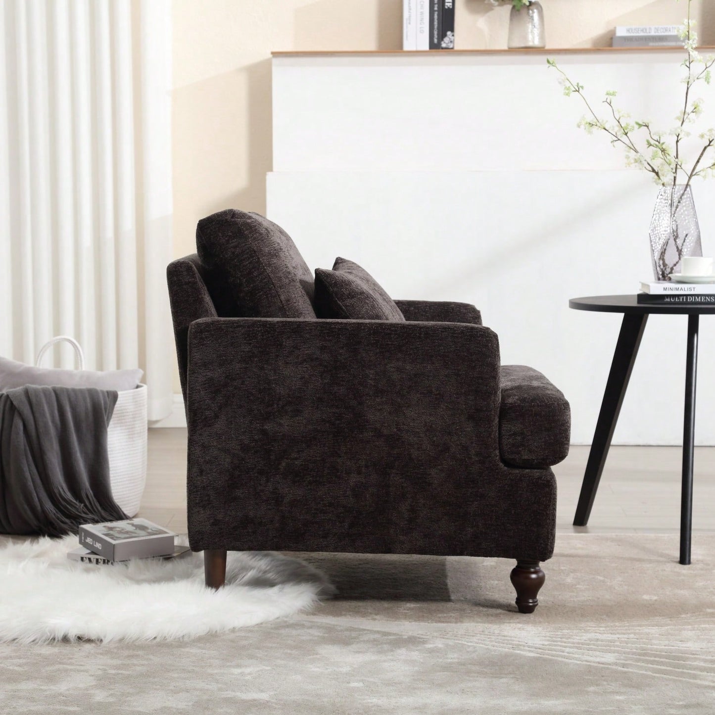 Mid Century Modern Tufted Accent Armchair Solid Wood Frame Lounge Chair for Living Room and Bedroom