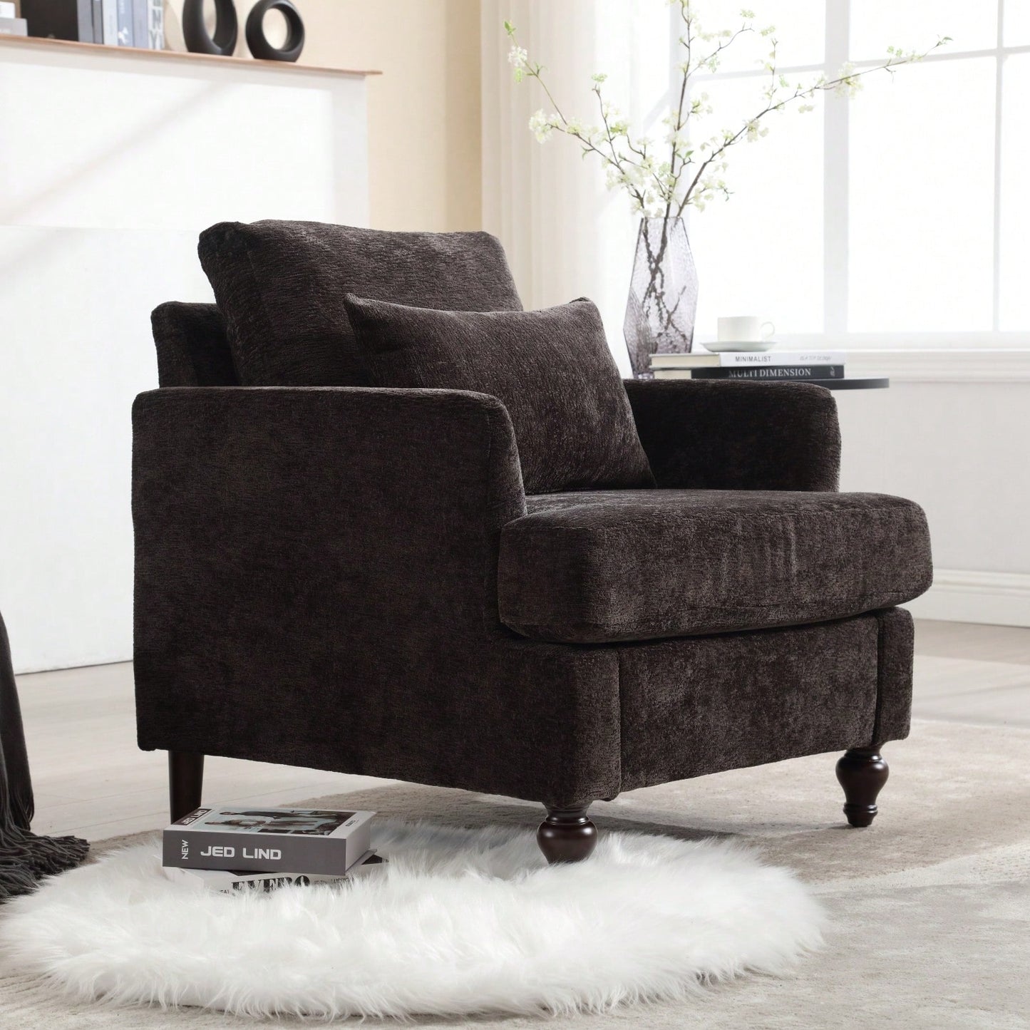 Mid Century Modern Tufted Accent Armchair Solid Wood Frame Lounge Chair for Living Room and Bedroom