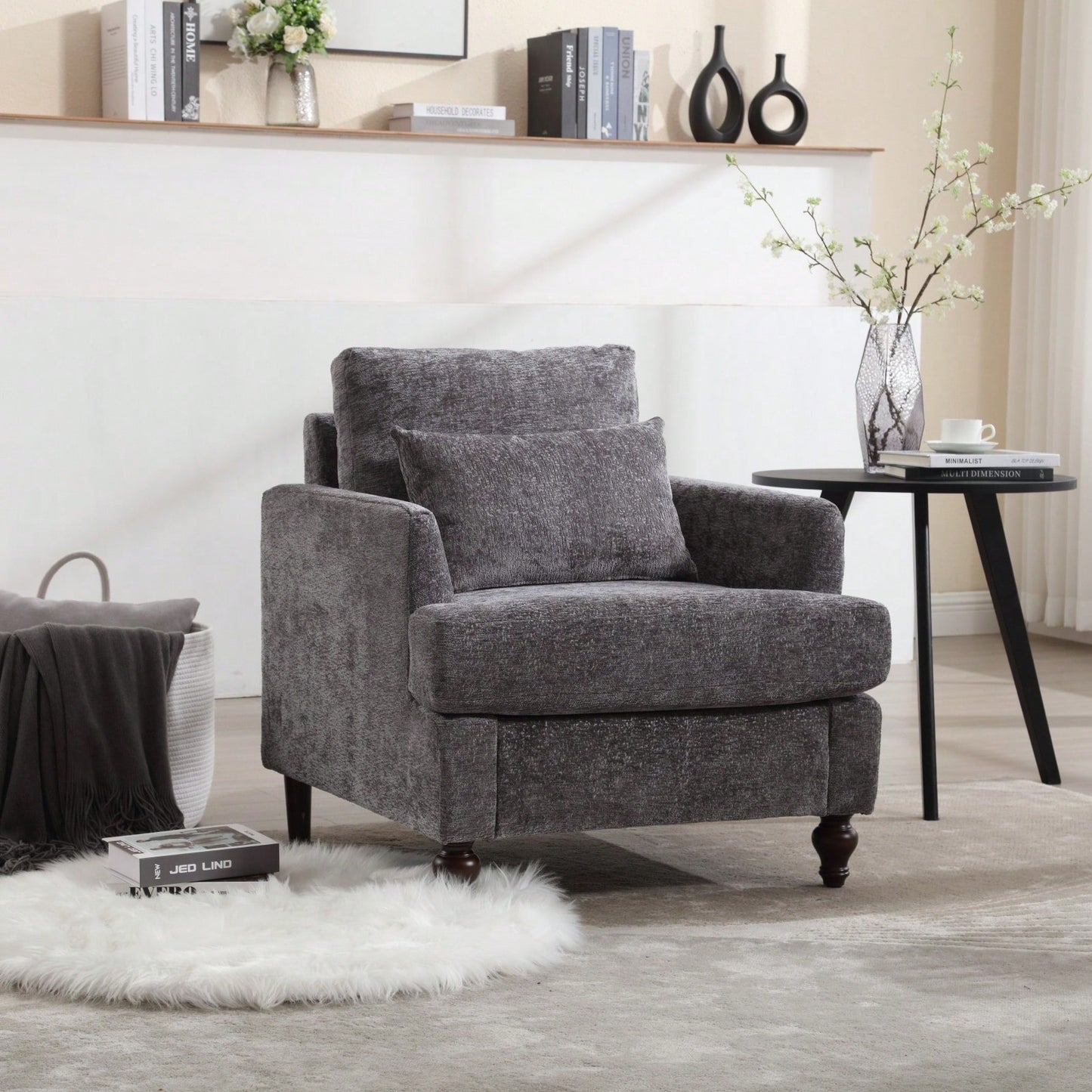 Mid Century Modern Tufted Accent Armchair Solid Wood Frame Lounge Chair for Living Room and Bedroom