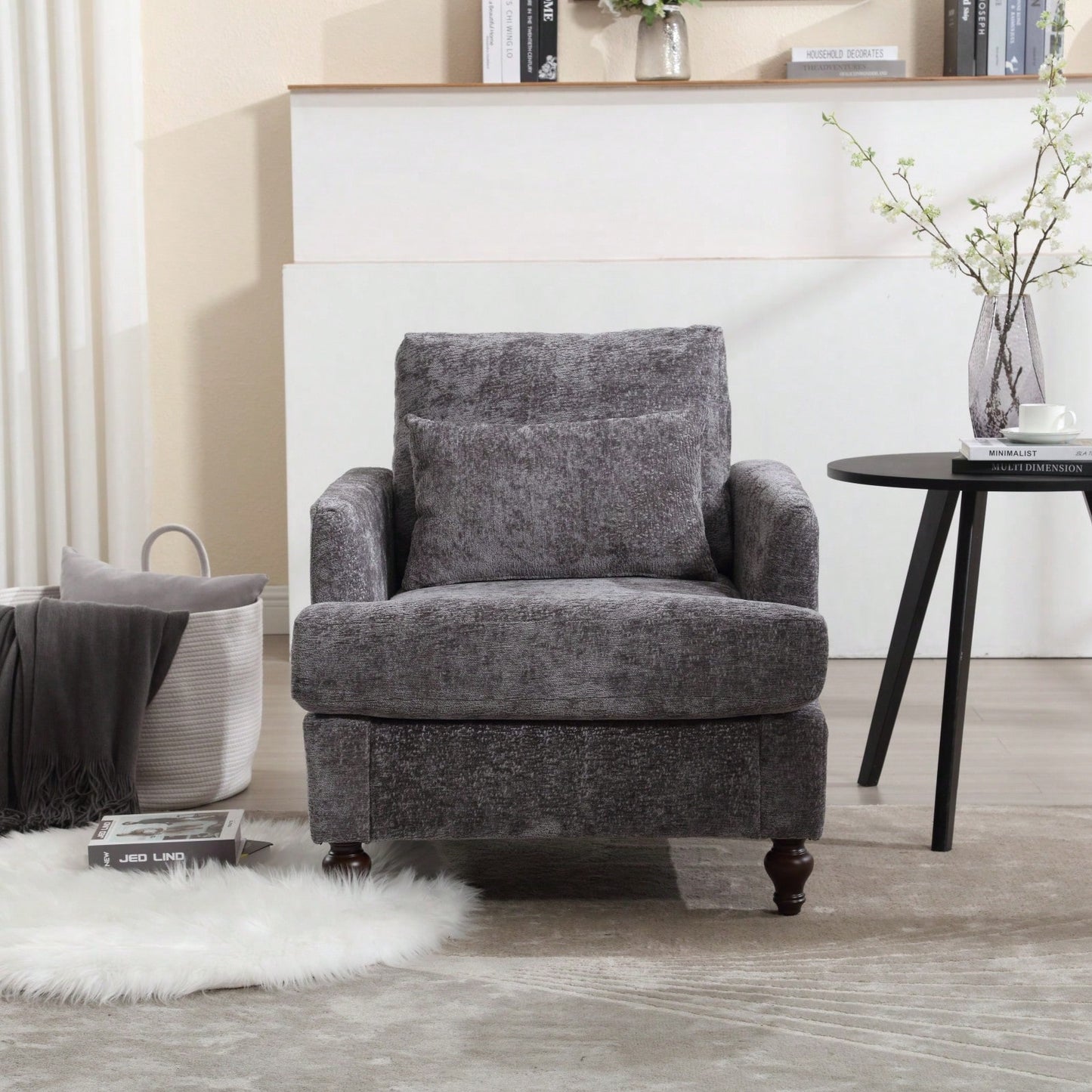 Mid Century Modern Tufted Accent Armchair Solid Wood Frame Lounge Chair for Living Room and Bedroom