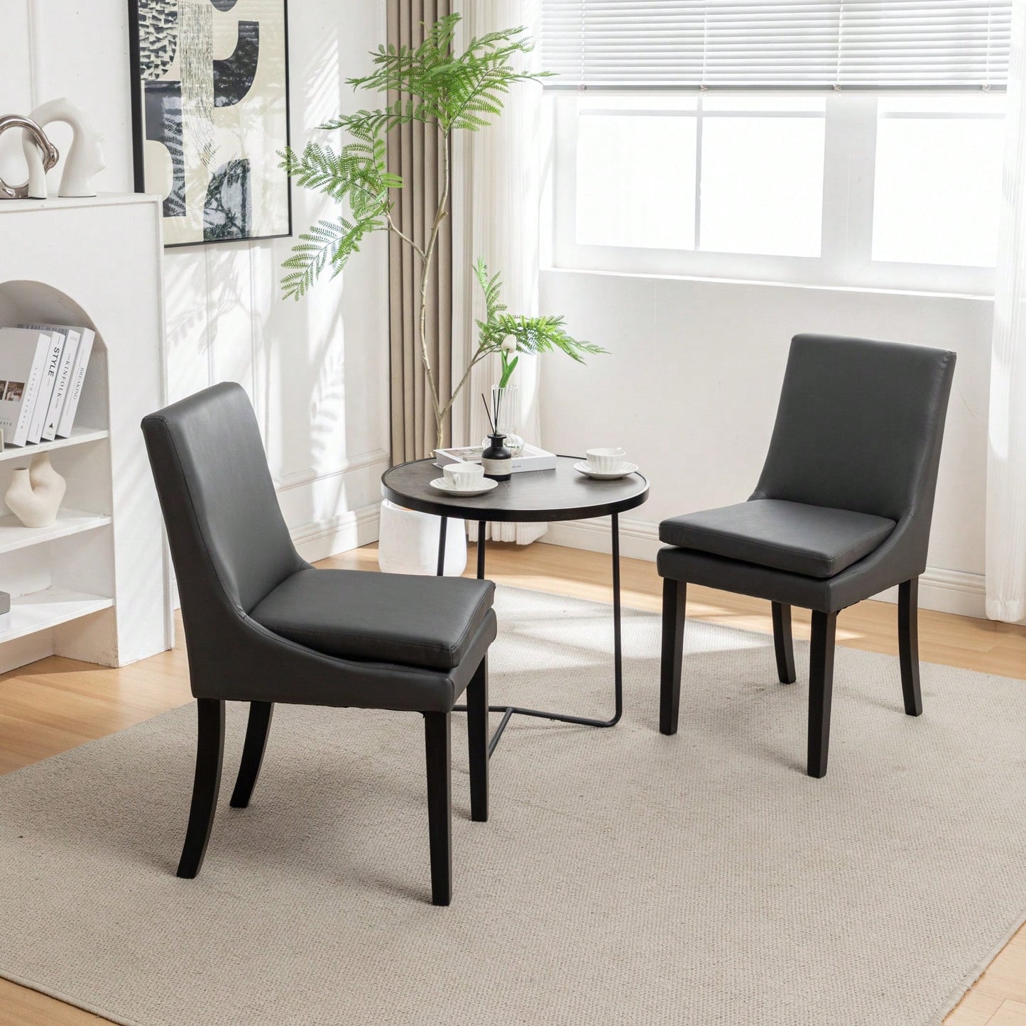 Set Of 2, Upholstered Kitchen & Dining Room Chairs With Solid Wood Legs,Tufted Linen Fabric  Chairs  For Living Room, Restaurant
