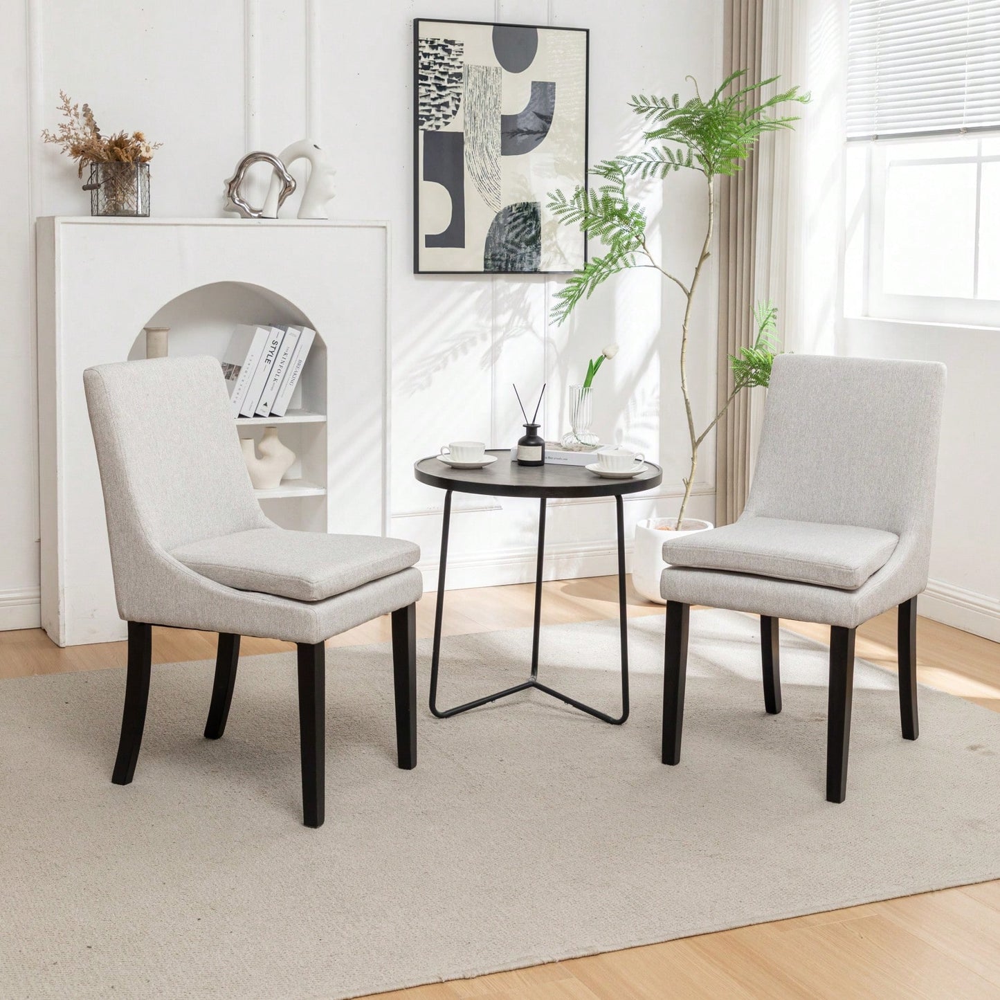 Set Of 2, Upholstered Kitchen & Dining Room Chairs With Solid Wood Legs,Tufted Linen Fabric  Chairs  For Living Room, Restaurant