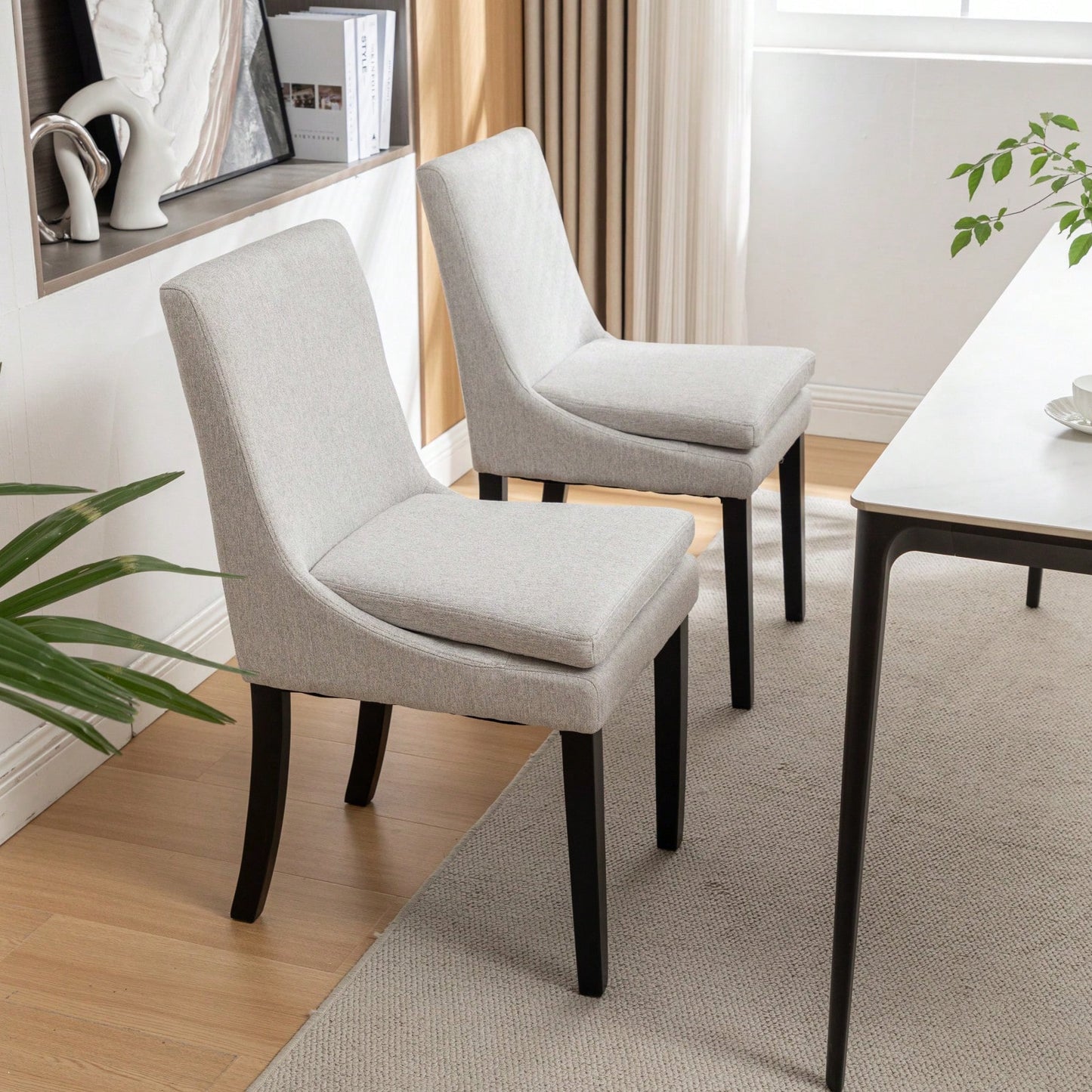 Set Of 2, Upholstered Kitchen & Dining Room Chairs With Solid Wood Legs,Tufted Linen Fabric  Chairs  For Living Room, Restaurant